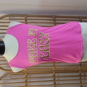 TAKE IT EASY pink cropped tank tee shirt gold glitter size kids large